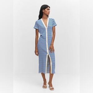 MANGO women's Blue/White Knit Midi Dress